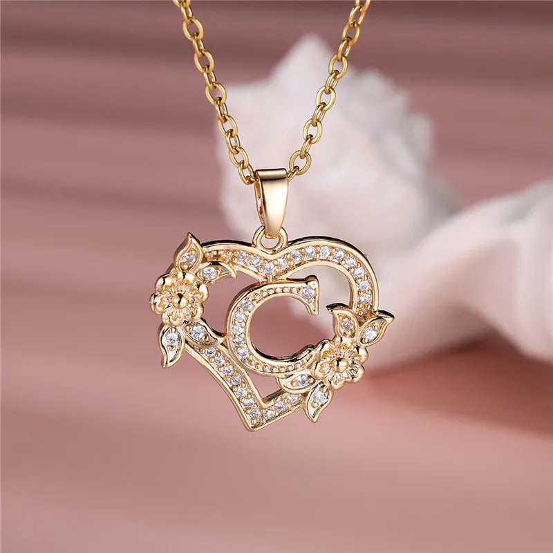 A-Z Flower Heart Necklace