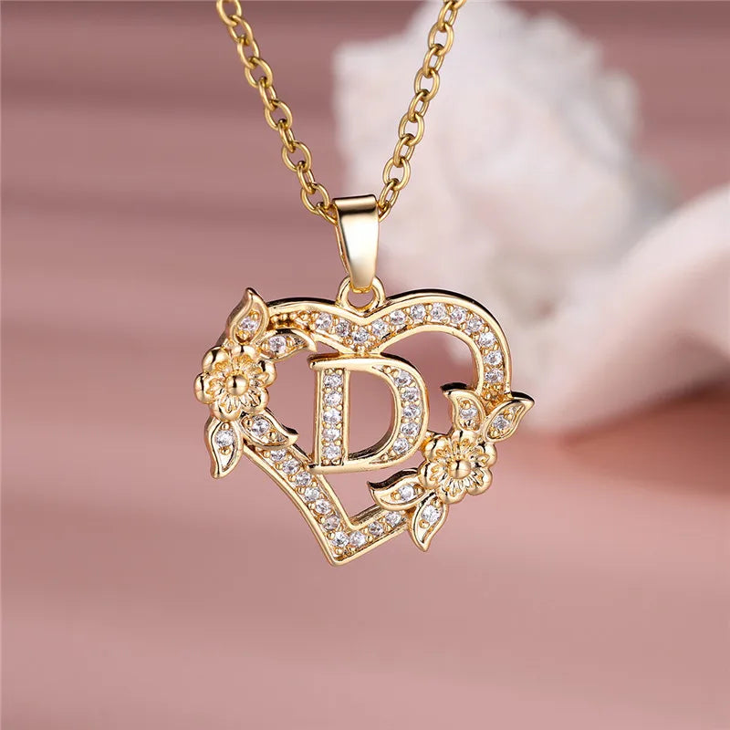 A-Z Flower Heart Necklace