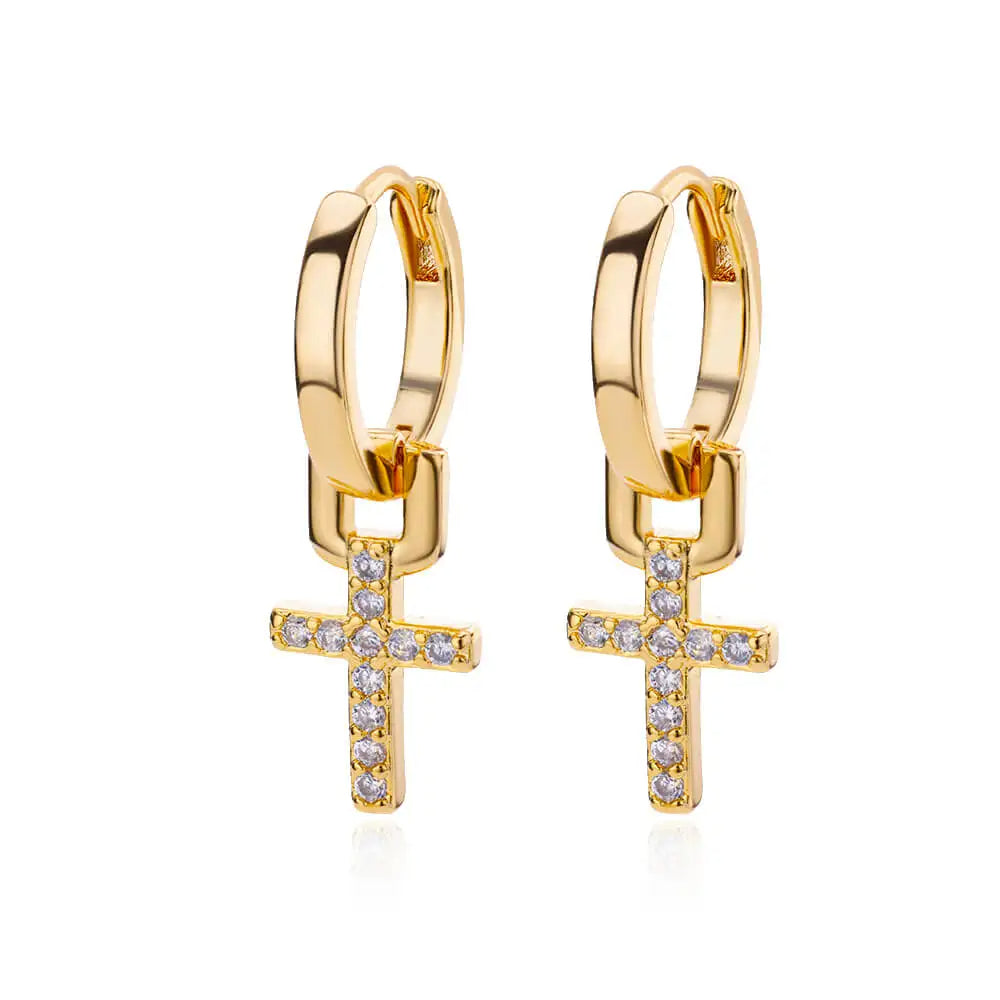 Zircon Cross Drop Earrings