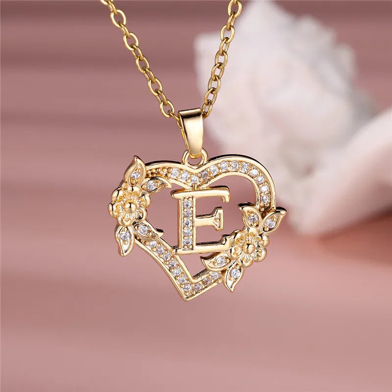 A-Z Flower Heart Necklace