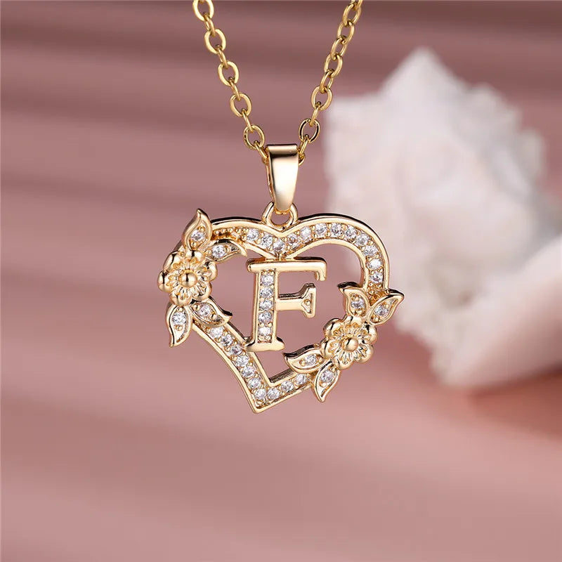 A-Z Flower Heart Necklace