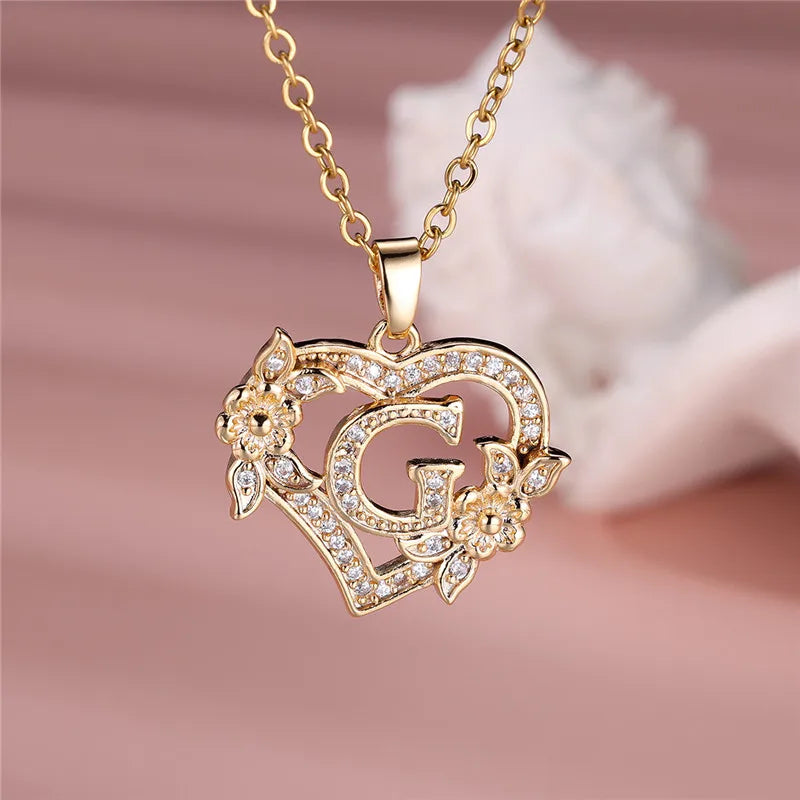 A-Z Flower Heart Necklace