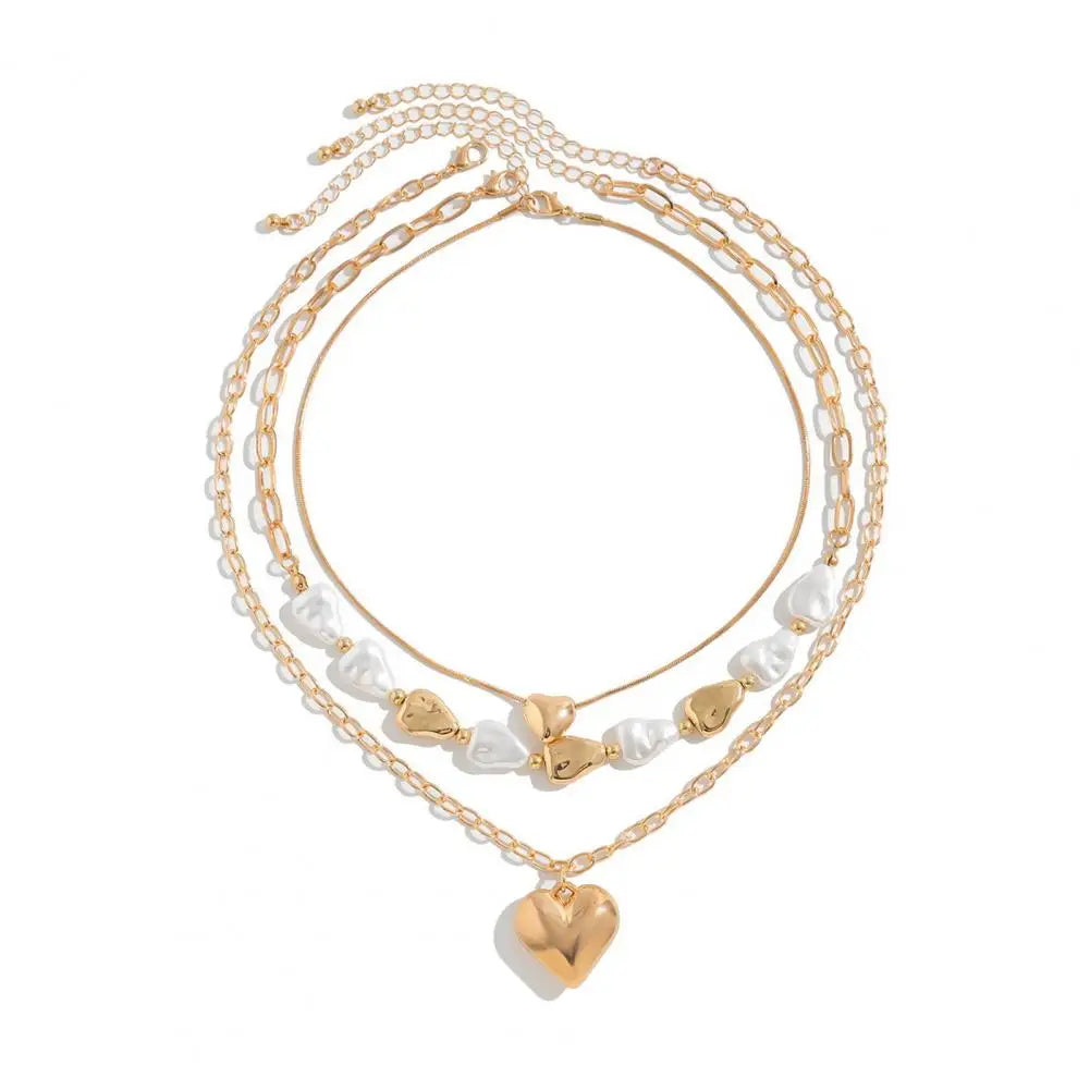 3 PCS Pearl Tassel Heart Choker Necklace