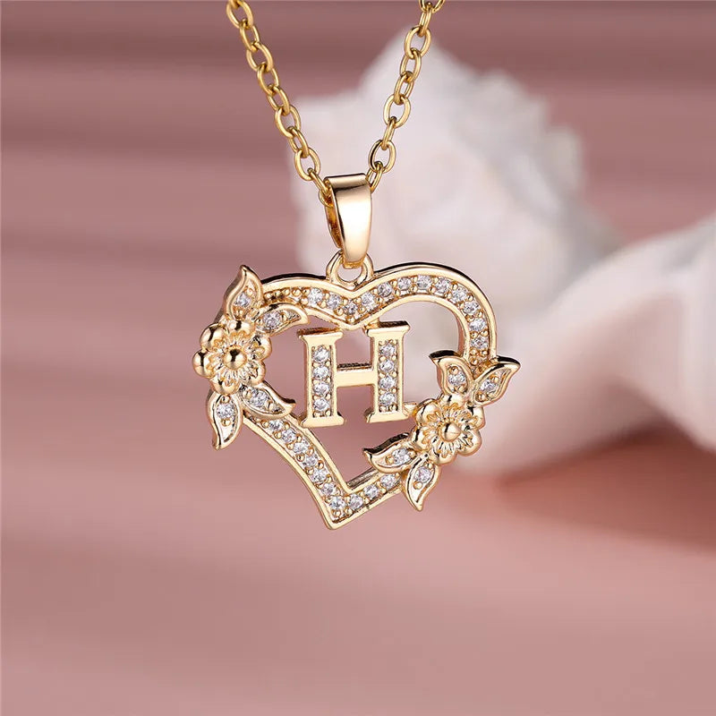 A-Z Flower Heart Necklace