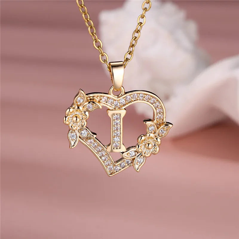 A-Z Flower Heart Necklace