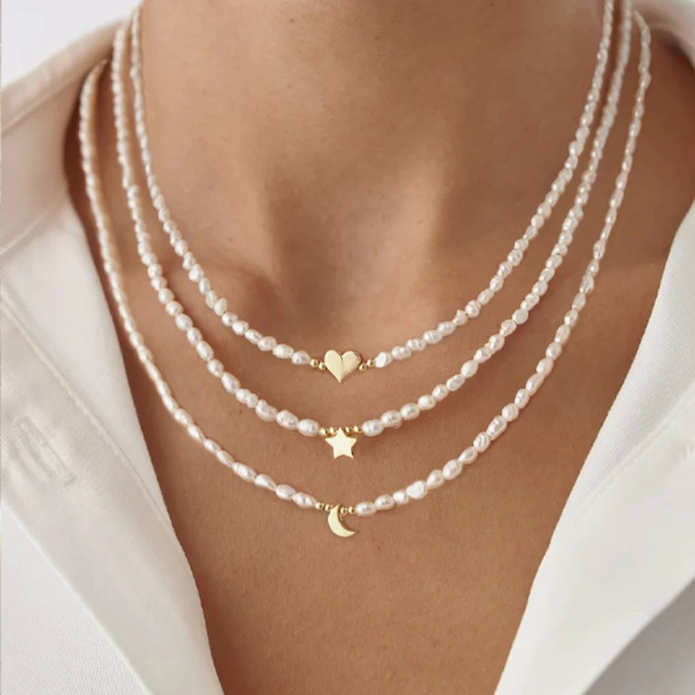 3 PCS Layered Pearl & Charm Necklace Set
