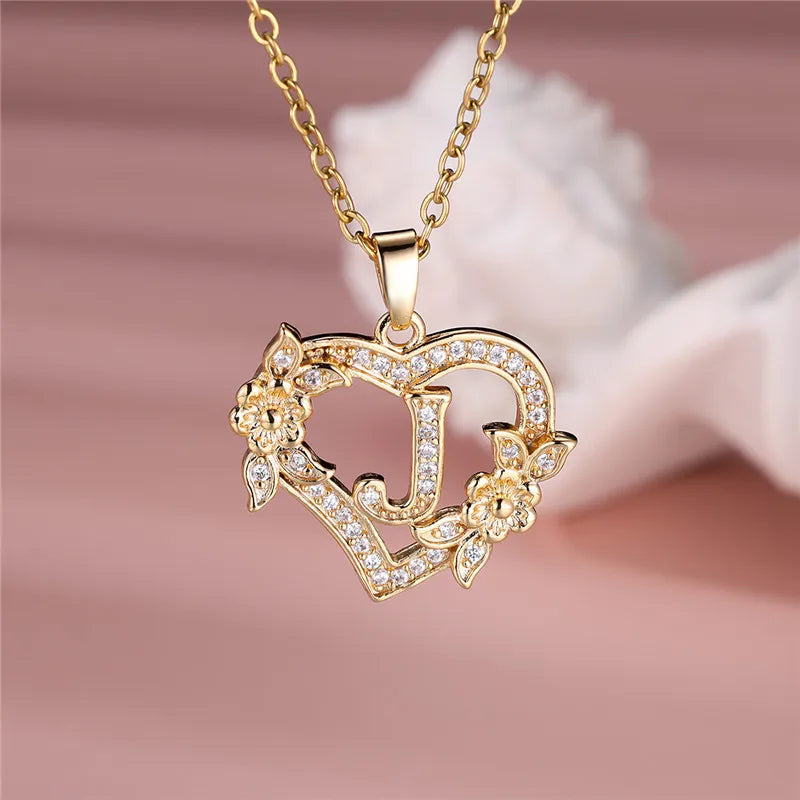A-Z Flower Heart Necklace
