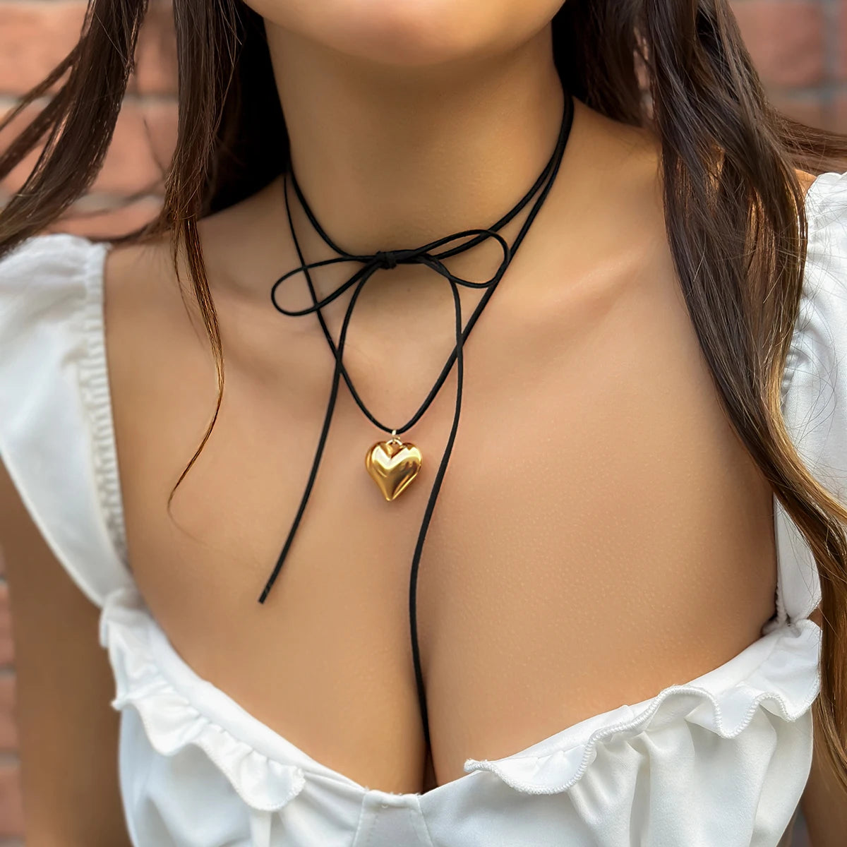Knotted Bow Puffy Heart Necklace