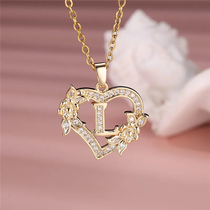 A-Z Flower Heart Necklace