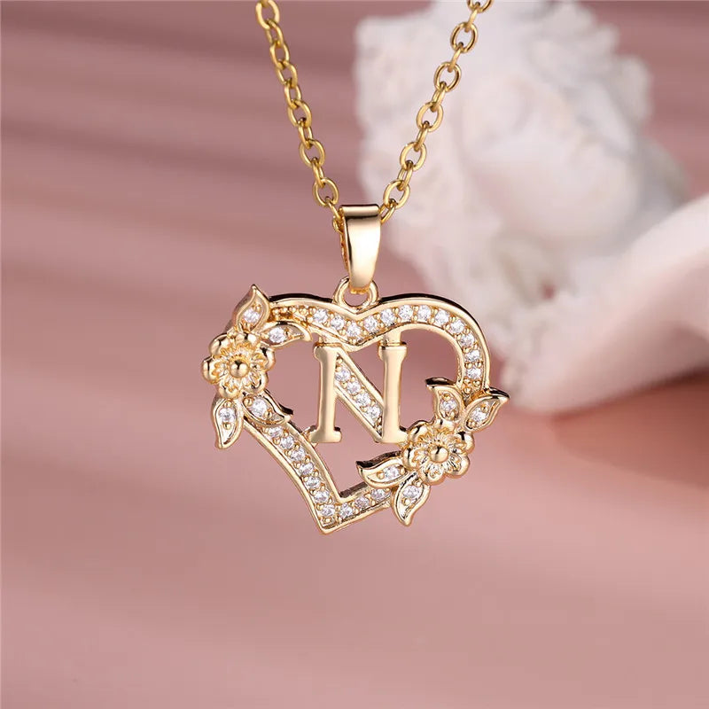 A-Z Flower Heart Necklace