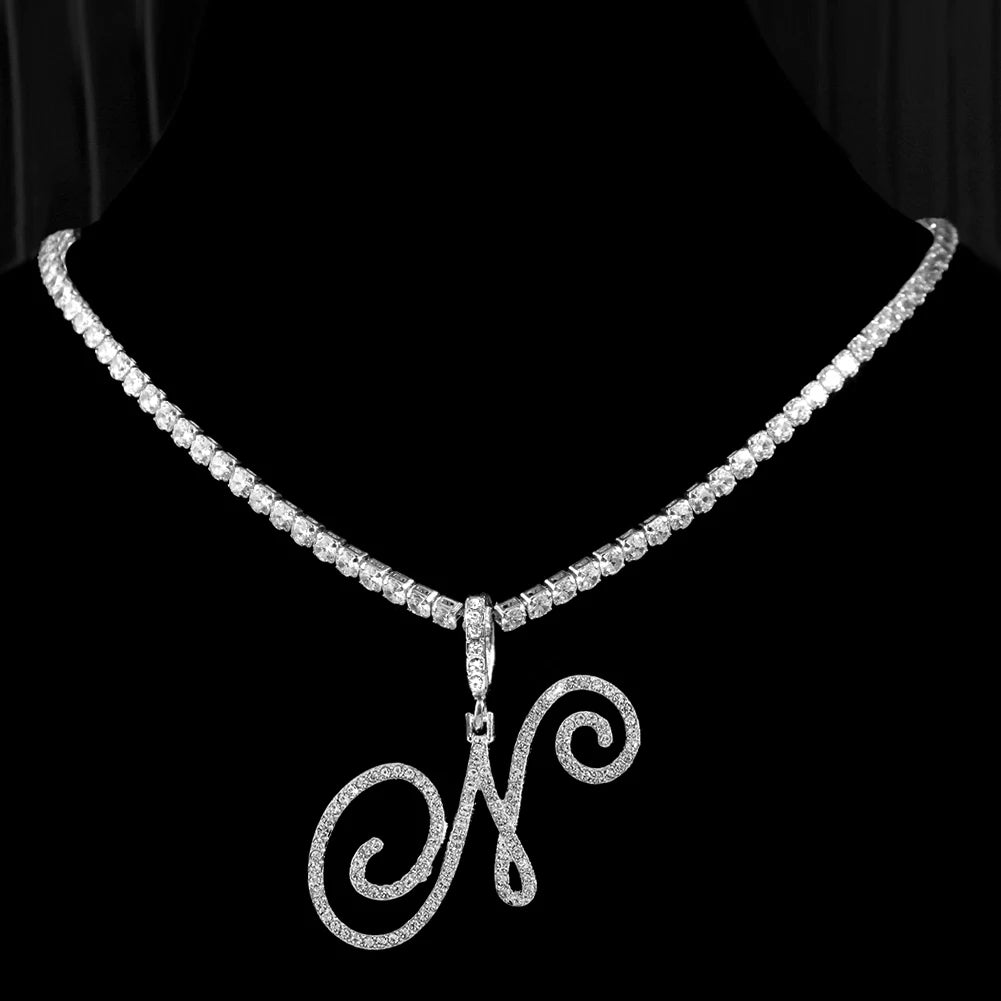 Crystal Cursive Initial Necklace