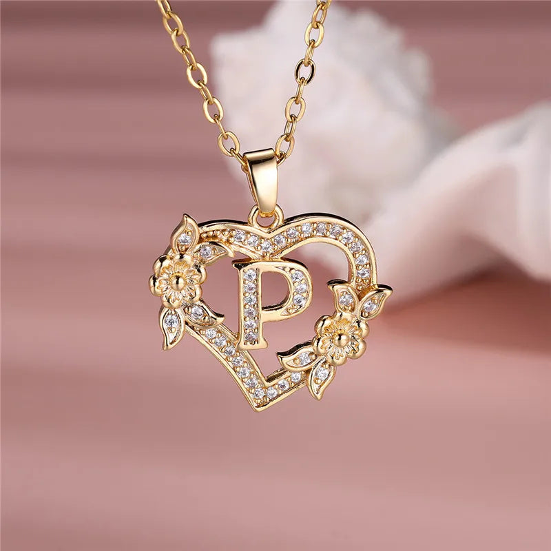 A-Z Flower Heart Necklace