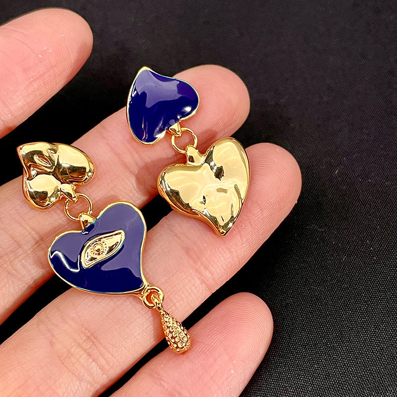 Asymmetric Heart Shaped Evil Eye Earrings
