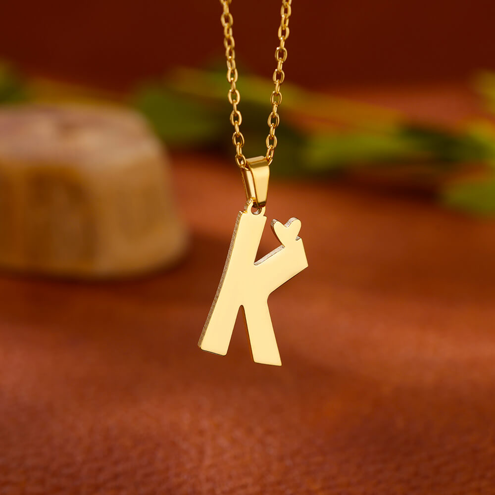 Gold Plated Initial Letter Love Necklace