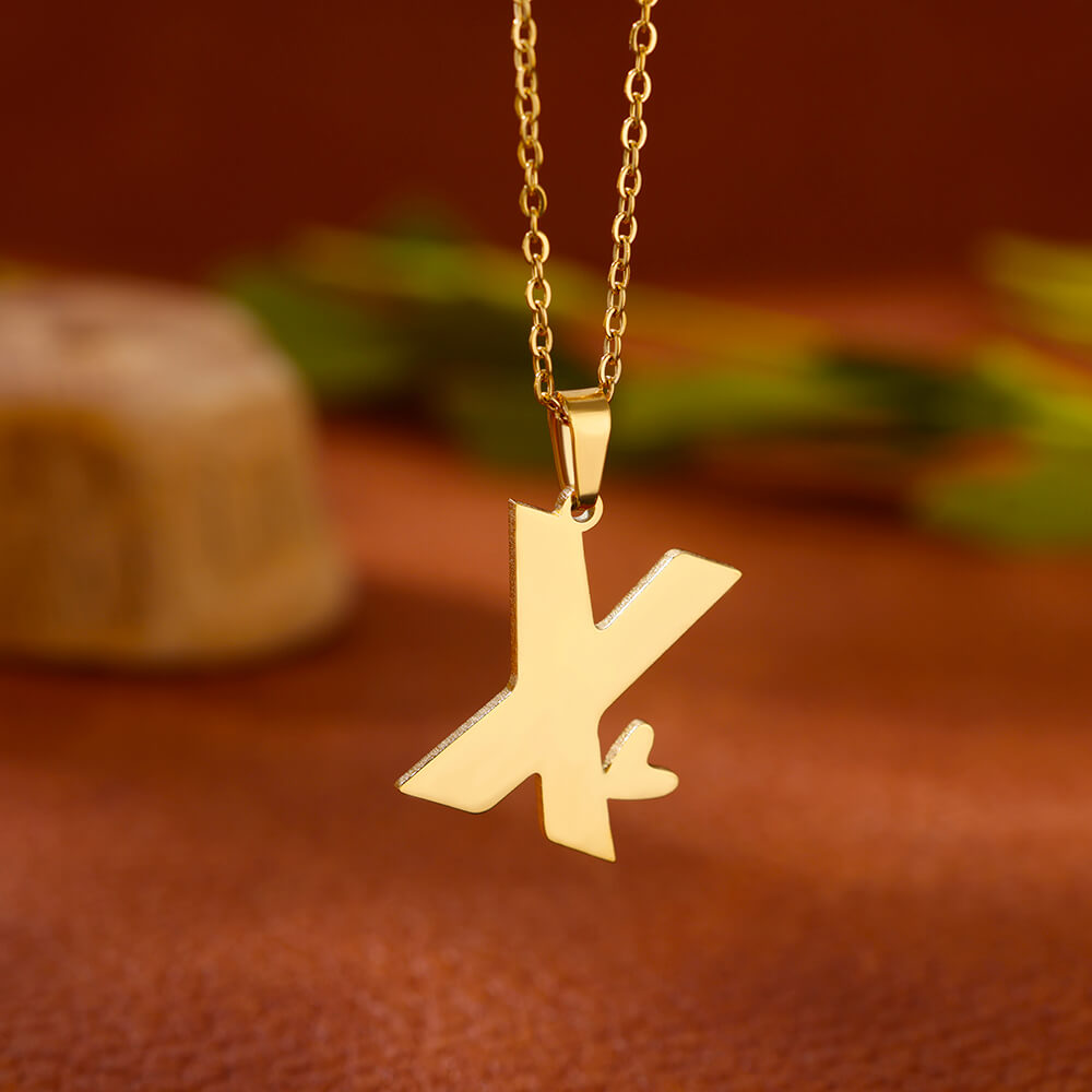 Gold Plated Initial Letter Love Necklace