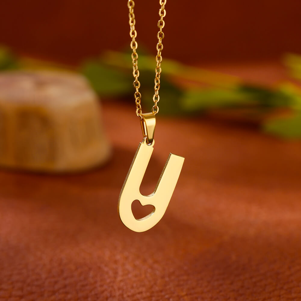 Gold Plated Initial Letter Love Necklace