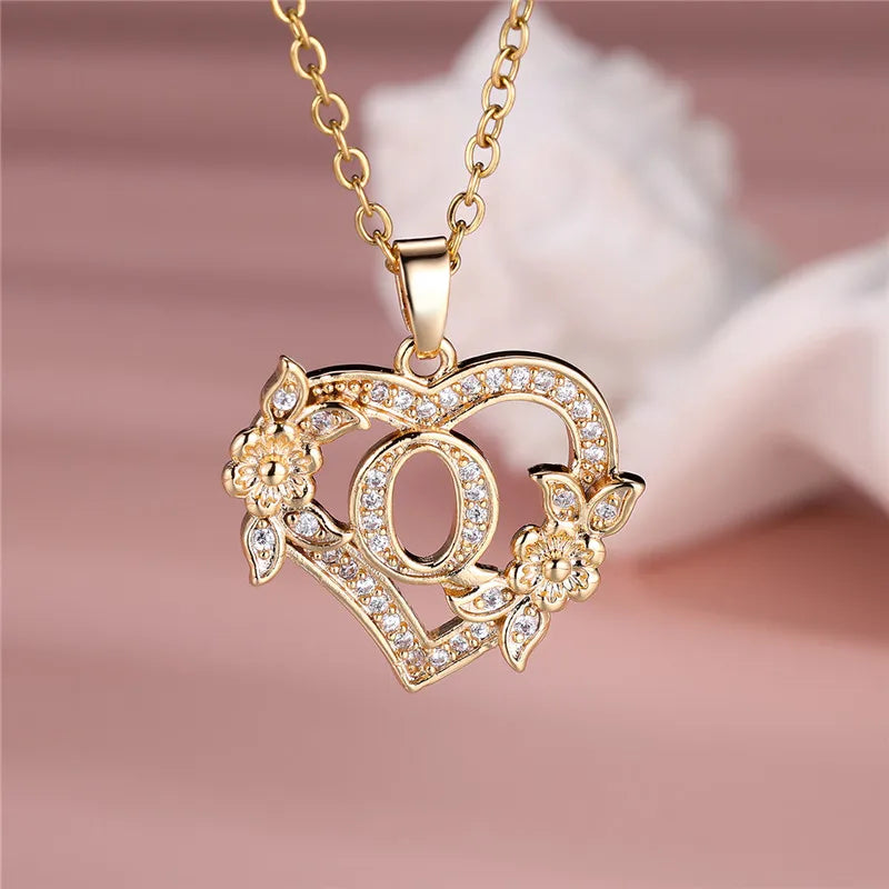 A-Z Flower Heart Necklace