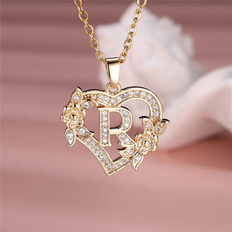 A-Z Flower Heart Necklace