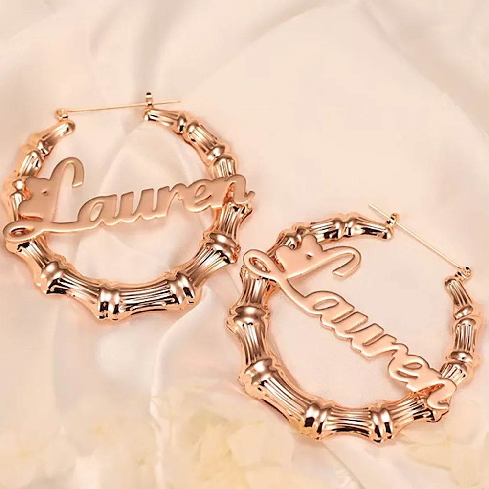 Custom Name Bamboo Earrings