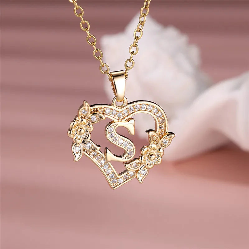 A-Z Flower Heart Necklace