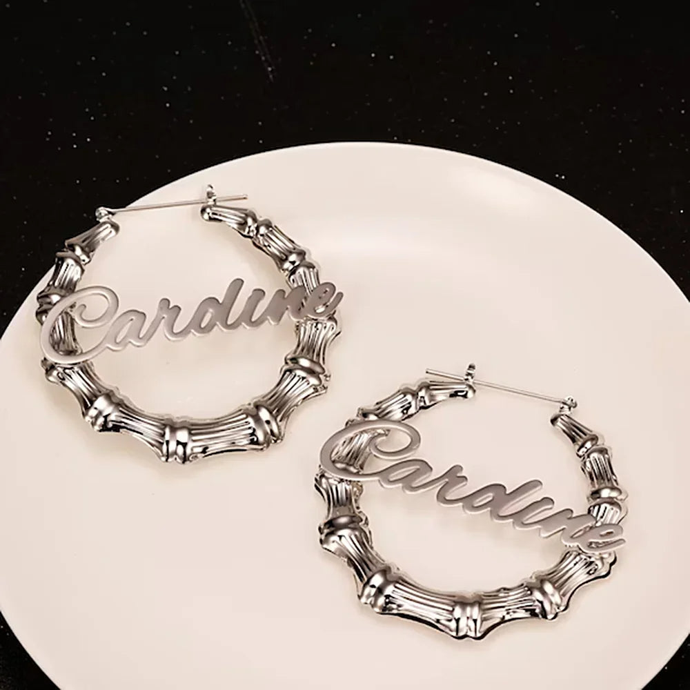 Custom Name Bamboo Earrings