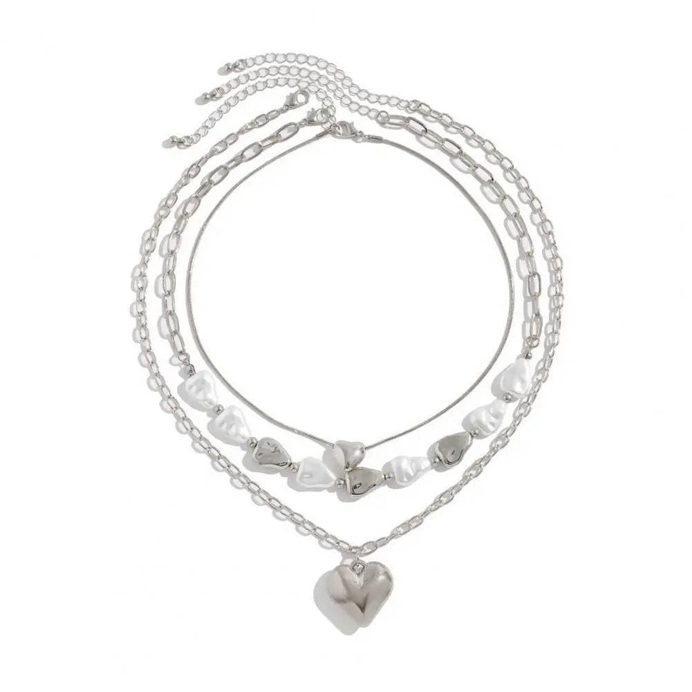 3 PCS Pearl Tassel Heart Choker Necklace