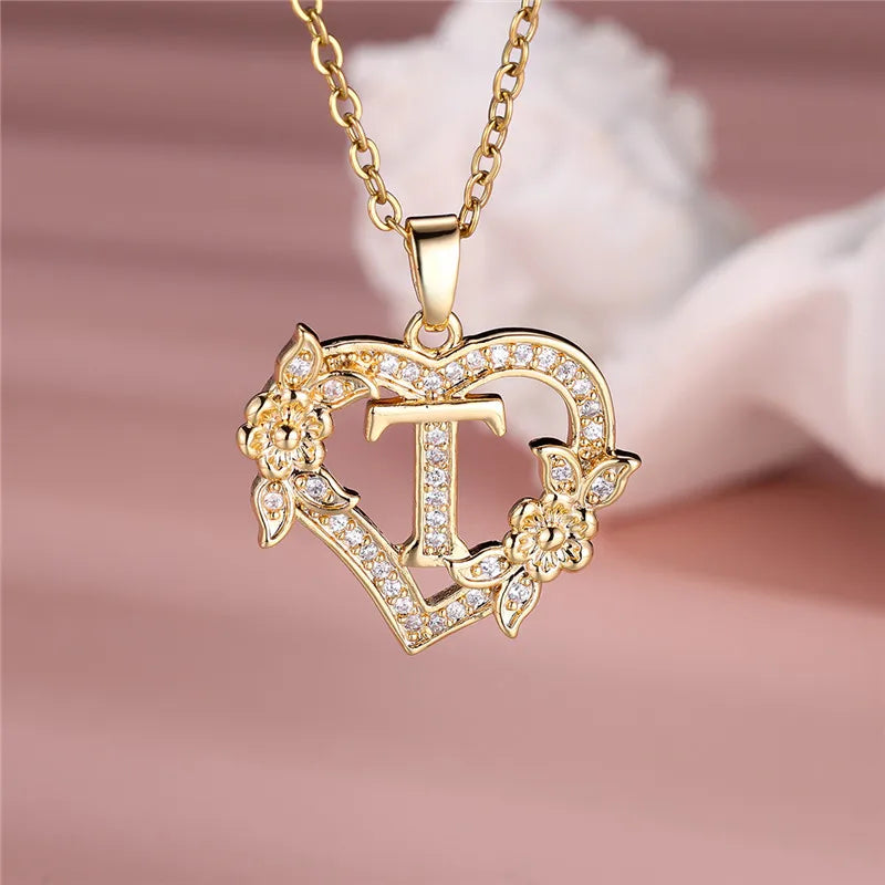A-Z Flower Heart Necklace