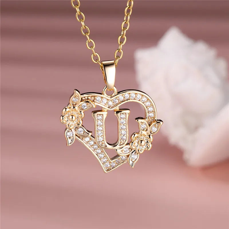 A-Z Flower Heart Necklace
