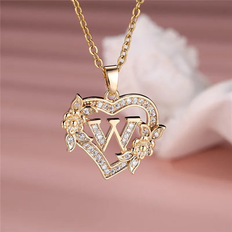 A-Z Flower Heart Necklace