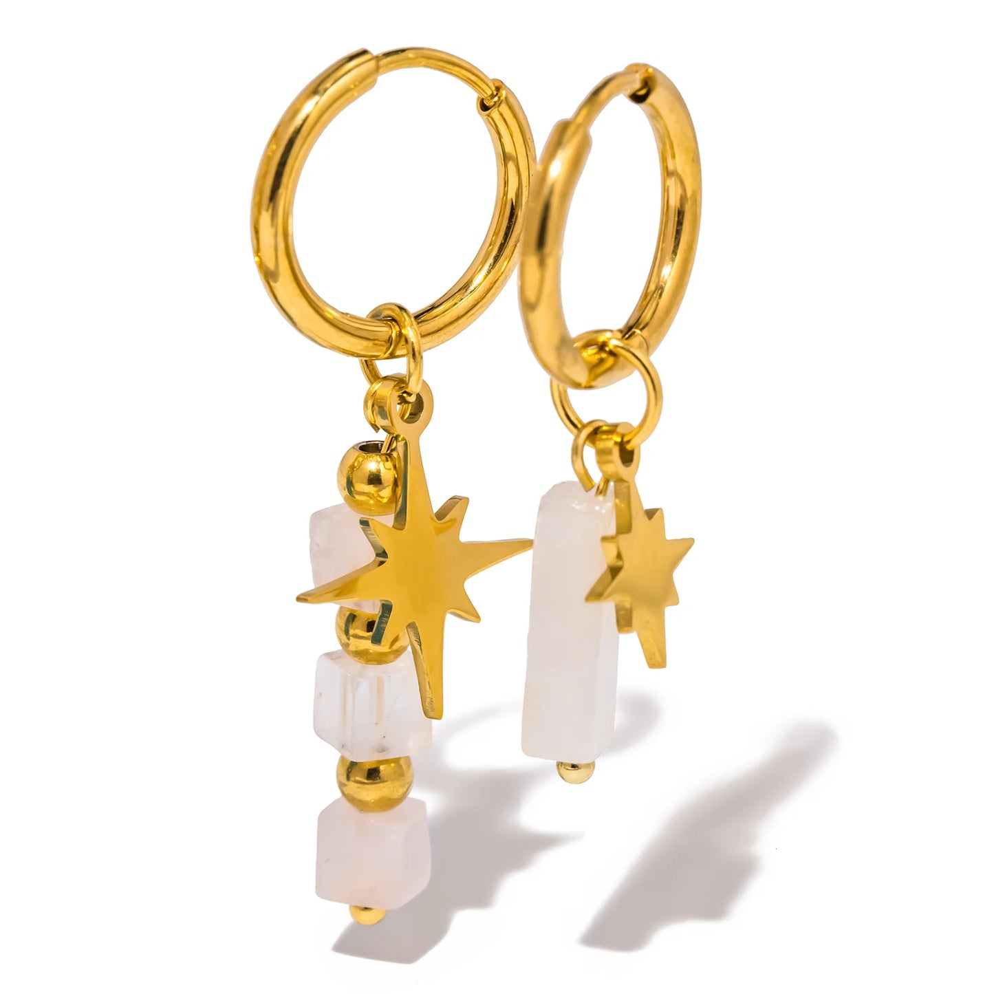 Asymmetric Stone Star Earrings