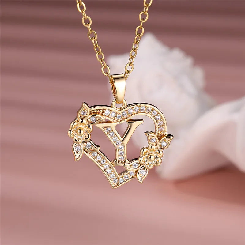 A-Z Flower Heart Necklace