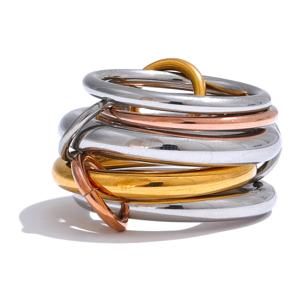 Tricolor Five Links Stacked Ring