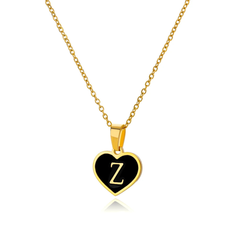 Initial Letter Black Heart Necklace