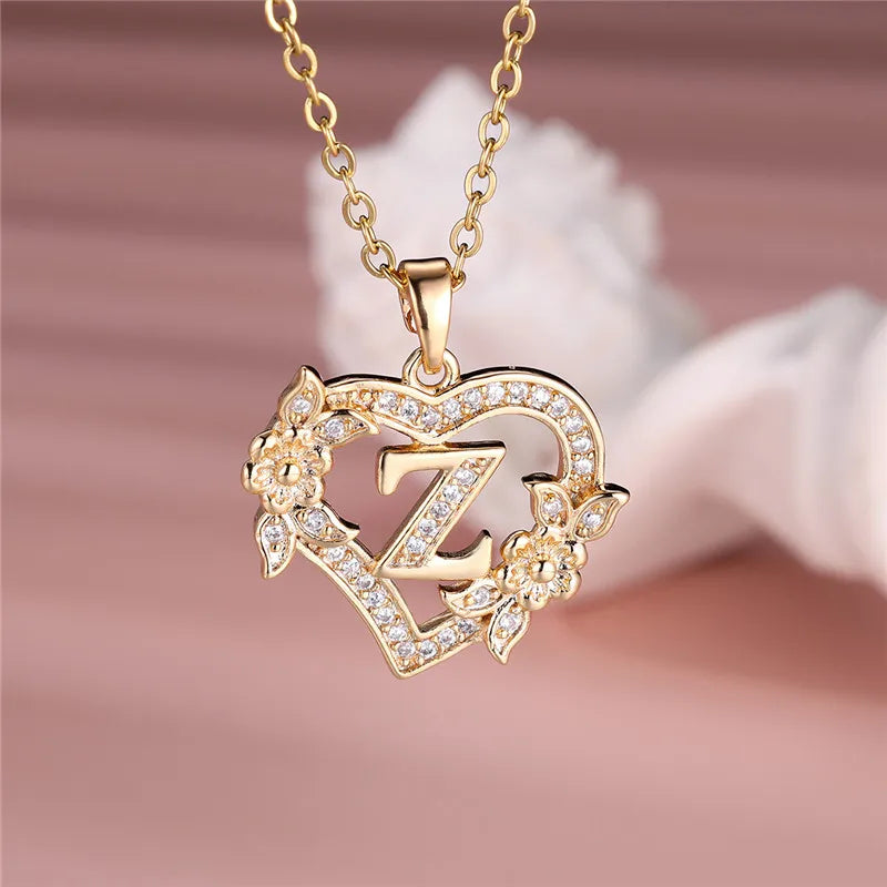 A-Z Flower Heart Necklace