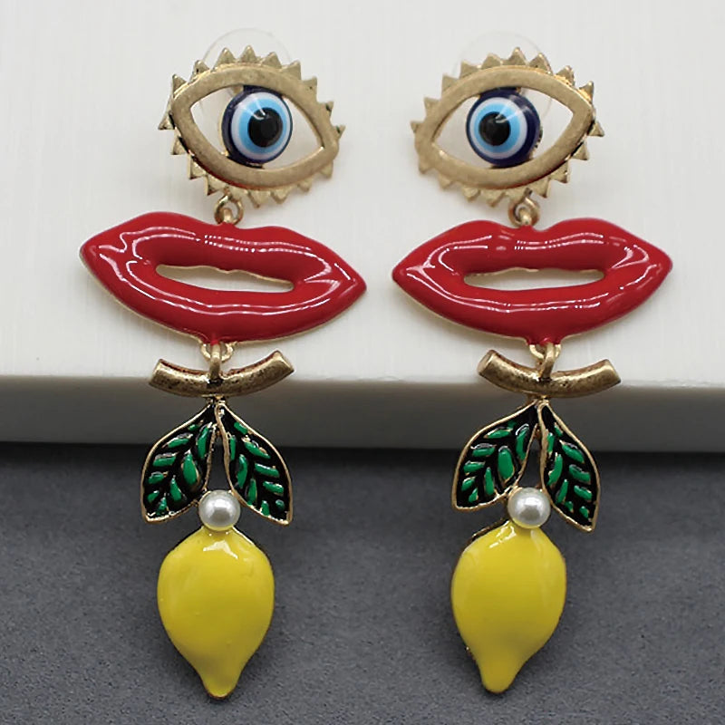 Evil Eye Lemon Lips Earrings