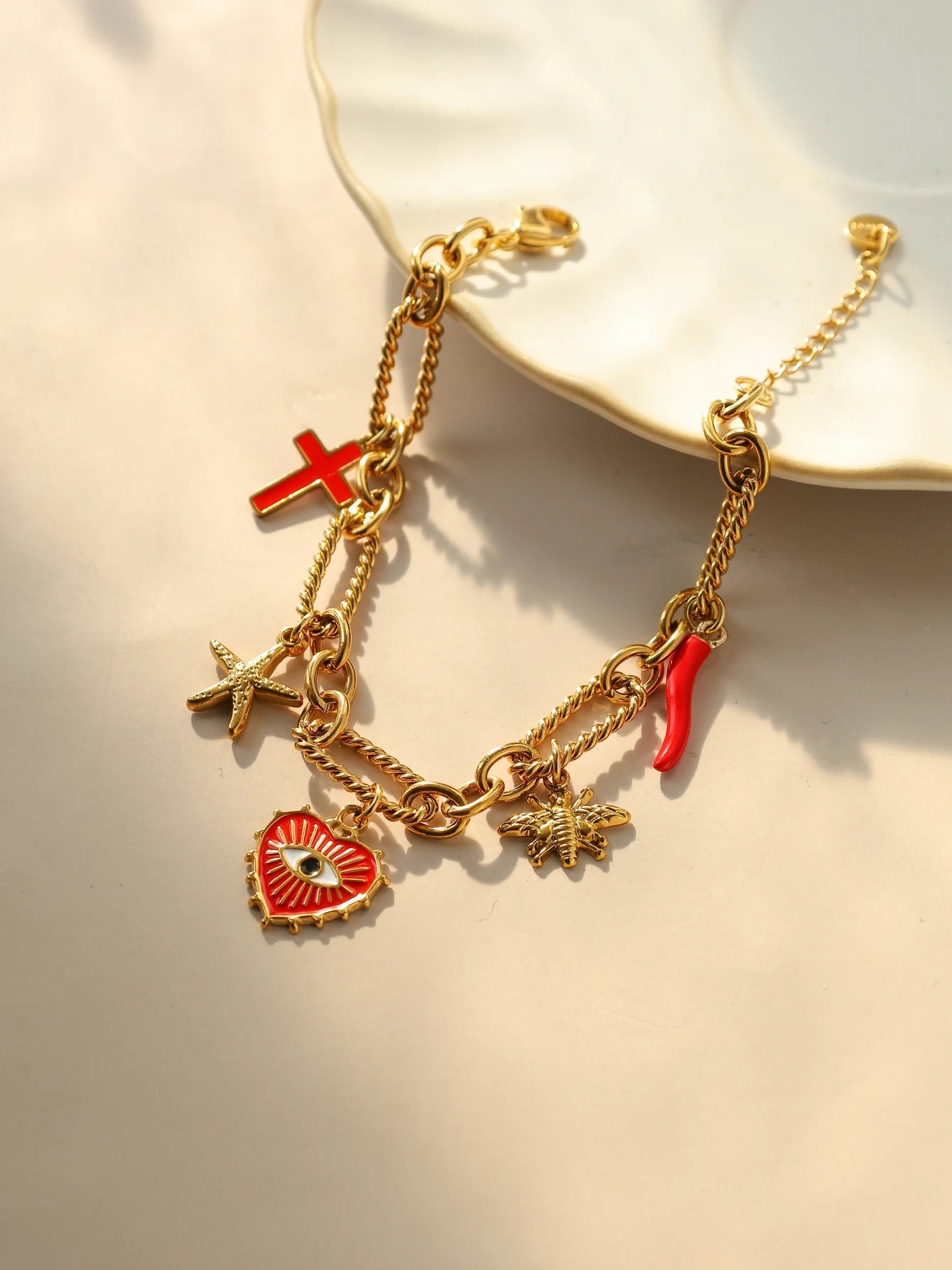 Evil Eye Heart Charm Bracelet