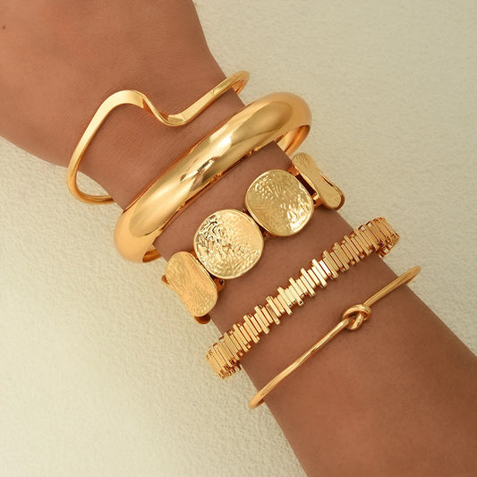 5 PCS Gold Knot Bangle Bracelet Set