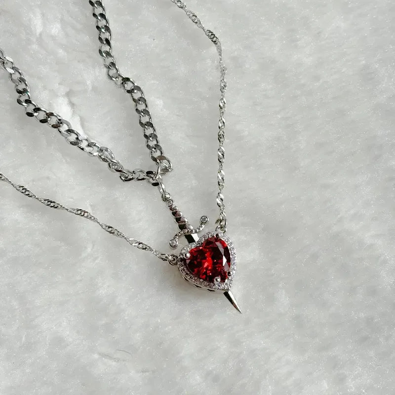 Heart & Sword Couple Necklace