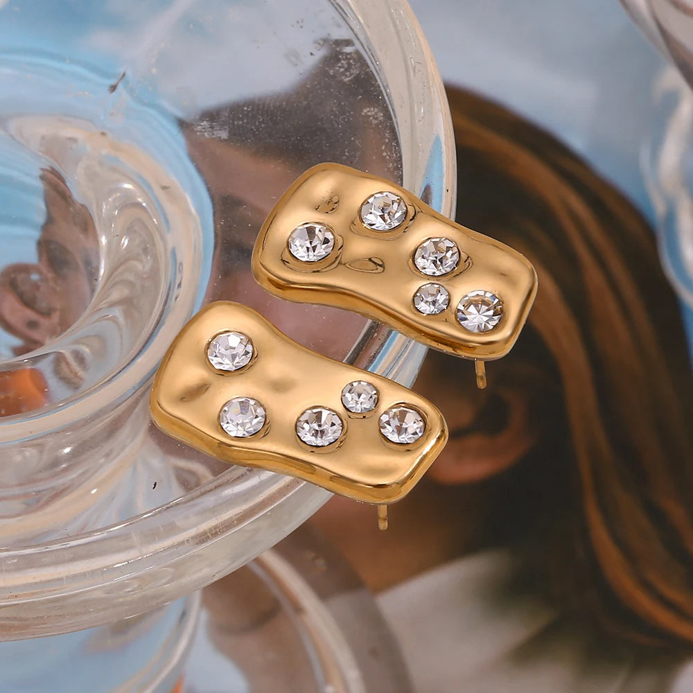 Distorted Rectangle Rhinestone Earrings