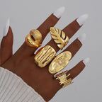 5 PCS Statement Textured Gold Ring Set