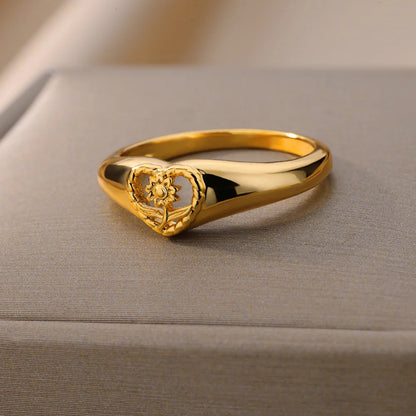 Hollow Heart Sunflower Ring