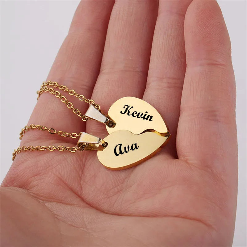 Personalized Split Heart Couple Necklace