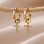 Zircon Cross Drop Earrings