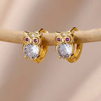Crystal Owl Hoop Earrings