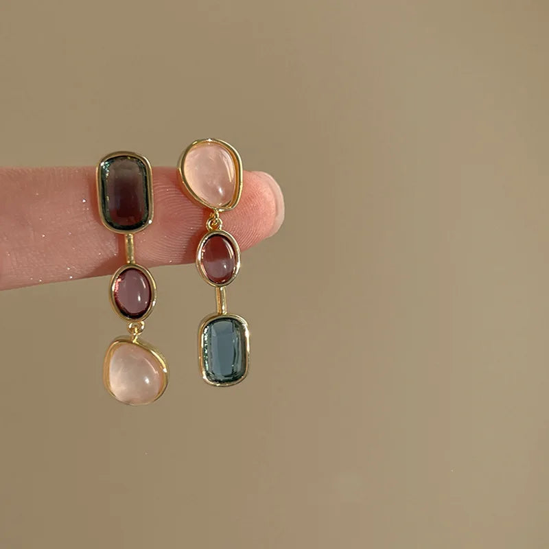 Asymmetric Colorful Gem Earrings