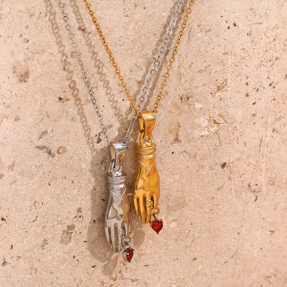 Hand Rhinestone Heart Necklace