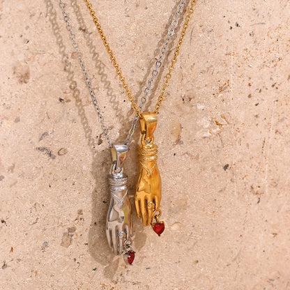 Hand Rhinestone Heart Necklace