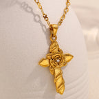 Gold Rose Cross Necklace