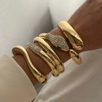3 PCS Snake Rhinestone Chunky Bracelet Set