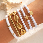 6 PCS Boho Starfish & Shell Beaded Bracelet Set